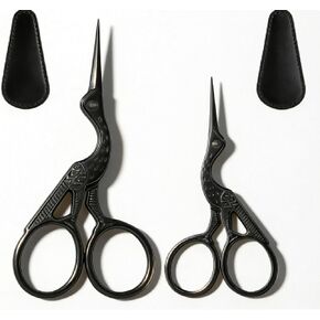 2 PCS Black Stork Embroidery Scissors with Leather Covers, 4.5 Inch & 3.7 Inch Stainless Steel Small Sewing Scissors, Sharp Precision Thread Snips for Cross Stitch/DIY Craft/Tailoring/Needlepoint in Saudi Arabia