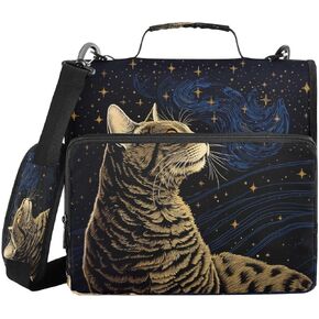 ALAZA Lovely Cat Kitten Starry Star Zipper Binder 3 Ring Binder Organizer with Zipper and Shoulder Strap Large Capacity Multi-Pocket for Office Supplies Work in Kuwait