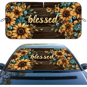 Blessed Car Windshield Sunshade Folding Sunflower Rustic Farmhouse Floral Heatshield Front Window Car Sun ​Shade Windshield Sun Visor Protector for Car Sedan Truck SUV Accessories 59x31.5 Inch in Saudi Arabia