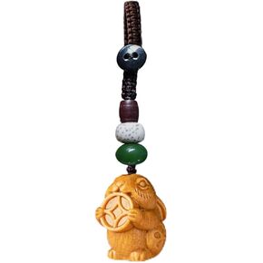 Hand Carved Sandalwood Chinese Zodiac Keychain, Rabbit Keychain, Chinese Zodiac Charms Set for Lunar New Year Gift Idea, Lucky Amulet Jewelry for Women Men in Saudi Arabia