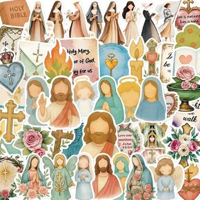 ملصقات فانسي لاند الكاثوليكية 50 قطعة ملصق ديني مقاوم للماء للأطفال والكبار من الكتاب المقدس يسوع ماري سانت شارات الفينيل لزجاجة المياه وهدايا ديكورات الكمبيوتر المحمول in Kuwait