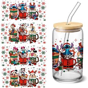 4 Sheets UV DTF Cup Wraps Transfer Stickers for Glass, Christmas Cartoon Cup Wraps Decal Stickers for Tumbler Cups (E) in Saudi Arabia