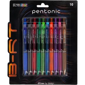 Pentonic B-RT Retractable Ballpoint Pens, 10 Count, 10 Colors Tip, 0.7 mm Fine Point, Ergonomic Grip, Smooth Writing For Journaling, Pens for School & the Office (1017265) in Kuwait