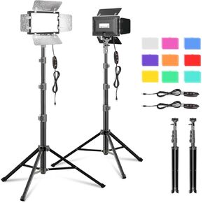 2 Pack LED Video Photography Lighting Kit with 54'' Tripod Stand, Dimmable 5600K USB Studio Lights with Barndoor -9 Color Lighting for Video Recording, Photo Studios, YouTube, TikTok, Game Streaming in Saudi Arabia