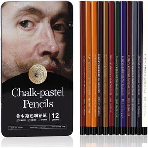 rubens Pastel Pencils, 12 Colors Soft Chalk Pastel Pencils Set for Artists, 4mm Core Chalk Colored Pencils in A Metal Tin, Blendable Chalks Pencils for Drawing, Sketching, Blending & Shading(Series A) in Saudi Arabia