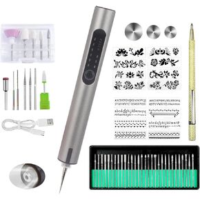Mini Cordless Engraving Pen with LED Light, 3-Speed Precision Etching Tool for Metal, Wood, Plastic, Ceramic, USB-C Rechargeable, 35 Accessories and 16 Stencils in Saudi Arabia