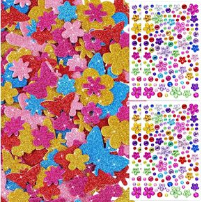 836 Pcs Glitter Foam Stickers & Gem Stickers, Gem Stickers for Crafting, Jewels Rhinestones for Crafts, Self Adhesive Sparkle Foam Flower Butterfly Diamond Sticker for Scrapbooking Spring DIY Projects in Kuwait