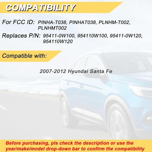 استبدال Vurkcy Key Fob لسيارة Hyundai Santa Fe لعام 2007-2012 بجهاز التحكم عن بعد للدخول بدون مفتاح، PINHA-T038 PLNHM-T002، 3 أزرار in Kuwait