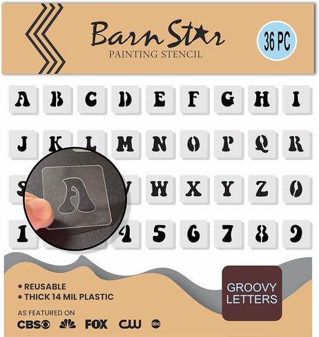 Groovy Retro Stencil Letters and Numbers Kit - Reusable Stencils - Paint Your Own Wood Sign - Full Vintage Alphabet - 36 Pieces (2 INCH) in Saudi Arabia