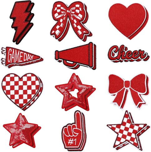 Glitinsel 24 Pcs Football Game Day Cheer Iron on Patches, Red Cheer Hats Iron on Embroidered Sport Sew on Appliques for Backpacks Clothes Football Enthusiasts Team Fans DIY Crafts(Game Day) in Saudi Arabia