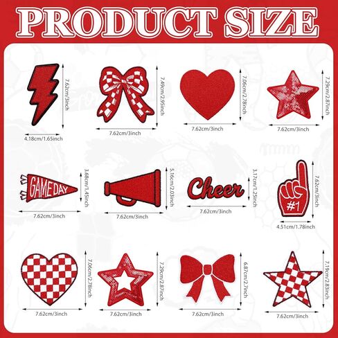 Glitinsel 24 Pcs Football Game Day Cheer Iron on Patches, Red Cheer Hats Iron on Embroidered Sport Sew on Appliques for Backpacks Clothes Football Enthusiasts Team Fans DIY Crafts(Game Day) in Saudi Arabia