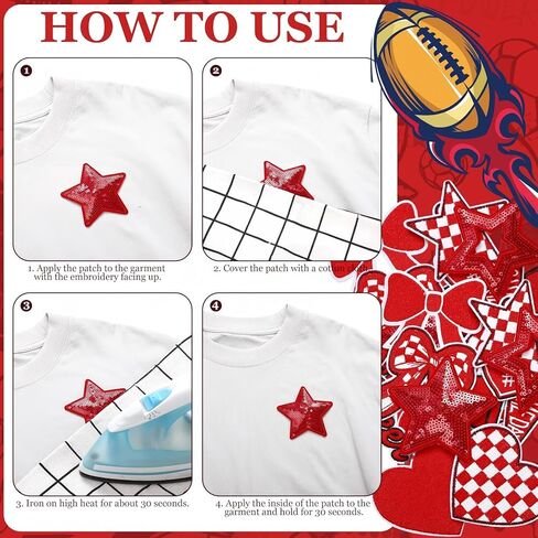 Glitinsel 24 Pcs Football Game Day Cheer Iron on Patches, Red Cheer Hats Iron on Embroidered Sport Sew on Appliques for Backpacks Clothes Football Enthusiasts Team Fans DIY Crafts(Game Day) in Saudi Arabia