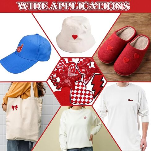 Glitinsel 24 Pcs Football Game Day Cheer Iron on Patches, Red Cheer Hats Iron on Embroidered Sport Sew on Appliques for Backpacks Clothes Football Enthusiasts Team Fans DIY Crafts(Game Day) in Saudi Arabia