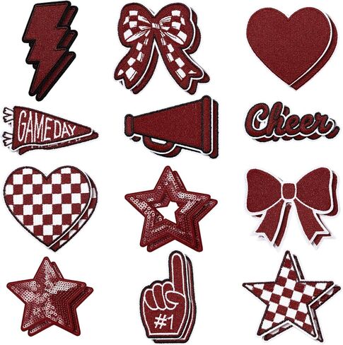 Glitinsel 24 Pcs Football Game Day Cheer Iron on Patches, Red Cheer Hats Iron on Embroidered Sport Sew on Appliques for Backpacks Clothes Football Enthusiasts Team Fans DIY Crafts(Game Day) in Saudi Arabia