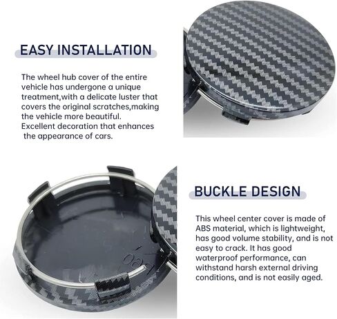 4 PCS Car Wheel Center Caps, ABS Snap-on Wheel Hub Decoration Cover, Scratch Rust Resistant, 60MM/2.36 In OD 56MM/2.2 In ID Auto Rim Hub Caps, Universal Center Hub Cover (Carbon Fiber) in Saudi Arabia
