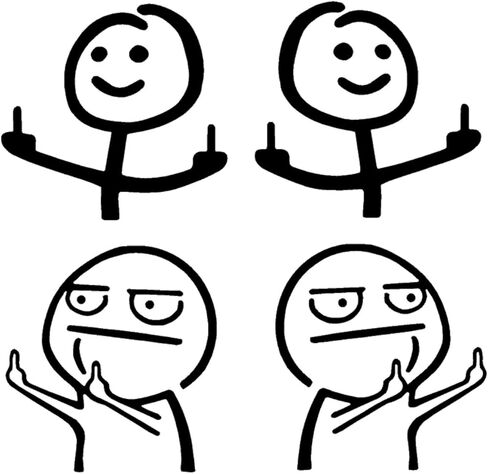 Middle Finger Meme Stick Figure Decal 4 Pack: Funny Stick Figure Double Flip Off Left and Right, Angry Meme Decals (Small ~3.5", Black) in Kuwait