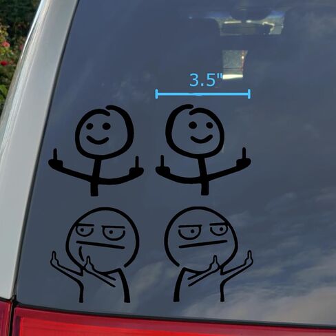 Middle Finger Meme Stick Figure Decal 4 Pack: Funny Stick Figure Double Flip Off Left and Right, Angry Meme Decals (Small ~3.5", Black) in Kuwait