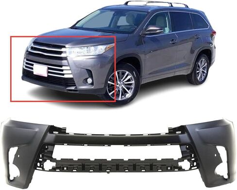 FitParts Compatible With Front Bumper Cover 2017 2018 2019 Toyota Highlander Hybrid LE XLE SE With Park Assist Holes. Ready to paint. TO1000428 521190E938 in Kuwait