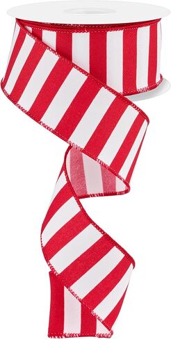 RG Ribbon: 1.5" Horizontal Striped Canvas with Wired Edges, 10 Yards - Red, White - for Bows, Wreaths, Crafts and Decorations in Kuwait