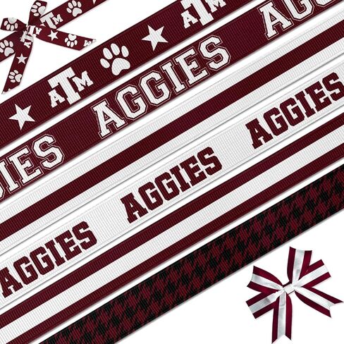YKW 6 Pack Aggies Ribbon, 3/8 Inch 18 Yards Maroon Grosgrain Ribbon for Hair Bows, Crafts, Game Day Decorations & Gift Wrapping in Saudi Arabia