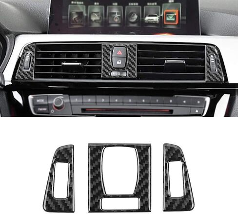 متوافق مع لوحة منفذ فتحة تهوية السيارة من ألياف الكربون الداخلية لسيارة BMW 3 Series 3GT F30 F34 2013 2014 2015 2016 2017 2018 2019 (3 ​​قطع باللون الأسود) in Kuwait