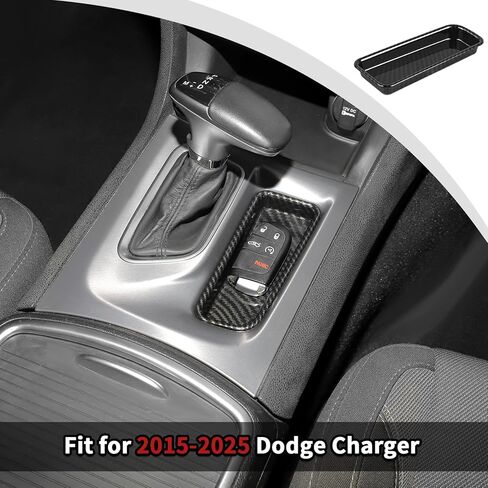JWWY Gear Shift Storage Tray Trim Cover for 2015-2026+ Dodge Charger, Center Console Shifter Storage Decor, Carbon Fiber ABS in Kuwait