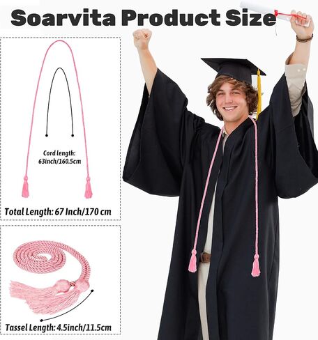 Pink Graduation Honor Cord, 67 Inch 3-Strand Thick Polyester Graduation Cords for Class of 2025 & 2026, Elegant Honor Rope for High School & College Graduation in Saudi Arabia