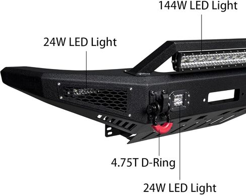 Front and Rear Bumper Textured Black w/Winch Plate & 5 LED Lights & 4 4.75T D-Rings & Compatible with 2007-2014 Toyota FJ Cruiser | Rock Climber in Saudi Arabia