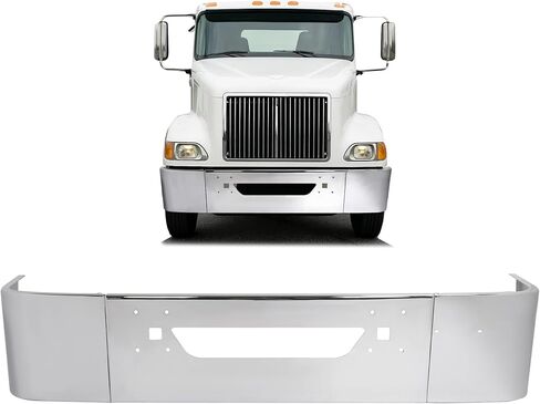 المصد الأمامي KUAFU متوافق مع 1997 والأحدث International Harvester 9100 9200 9400 9100i 9200i 9400i W/Vent Cut-Out، فتحات لوحة الترخيص، خطاف السحب مقطوع من الفولاذ الكروم 3 قطع in Kuwait