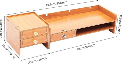 Wood Monitor Stand Riser, Exquisite Computer Riser for Desk with Storage Drawer, No Assembly Required, 2 Tier Computer Office Desk Top Monitor Shelf for Home Office in Saudi Arabia