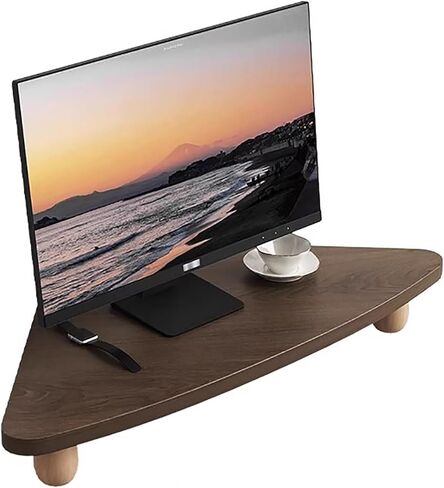 Triangle Corner Monitor Stand - Walnut Desktop Organizer, Space-Saving Riser for Office or Workspace, Stylish Corner Shelf for Monitors, Projectors & Scanners in Saudi Arabia