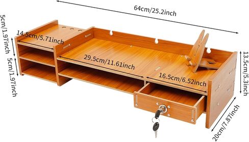 Wood Monitor Stand Riser, Exquisite Computer Riser for Desk with Storage Drawer, No Assembly Required, 2 Tier Computer Office Desk Top Monitor Shelf for Home Office in Saudi Arabia