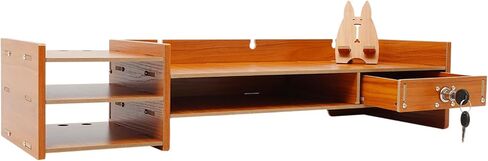 Wood Monitor Stand Riser, Exquisite Computer Riser for Desk with Storage Drawer, No Assembly Required, 2 Tier Computer Office Desk Top Monitor Shelf for Home Office in Saudi Arabia