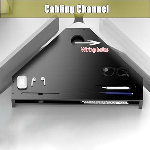 Double-Layer Black Monitor Stand Riser - Cute Corner Shelf with 2 Slots & Storage, Triangle Design for Universal Office Use - Enhance Workspace Ergonomics and Organization in Saudi Arabia