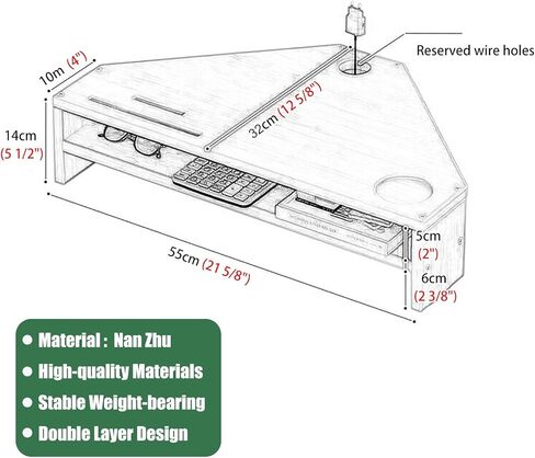Corner Monitor Stand with 2 Tiers - Triangle Organizer for Desk, Phone Slots, 21-inch Office Stand for Printer & Accessories (Brown) - Space-Saving Design in Saudi Arabia