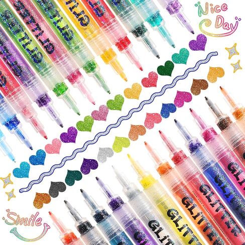 YOUKOYI Glitter Markers, 24 Colors Sparkle Acrylic Paint Pens 0.7mm Extra Fine Tip Waterproof Shimmer Metallic Markers for Rock Painting Stone Glass Wood Fabric Scrapbooking Birthday Cards DIY Crafts in Saudi Arabia