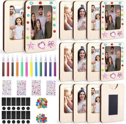 12 Pack Mini Picture Frame Painting Craft Kit Unfinished Magnetic Picture Photo Frame Kit with 12 Painting Color Pen and Stickers for DIY Craft Birthday Wedding Gifts in Kuwait