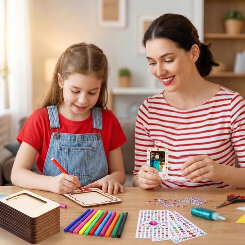 12 Pack Mini Picture Frame Painting Craft Kit Unfinished Magnetic Picture Photo Frame Kit with 12 Painting Color Pen and Stickers for DIY Craft Birthday Wedding Gifts in Kuwait