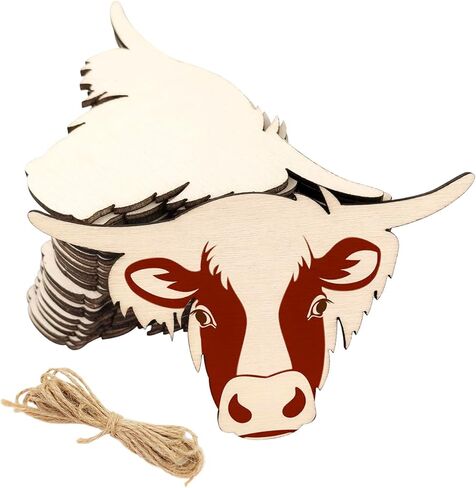 30 Pack 4 Inch Wood Cow Head Cutouts Unfinished Wood Cow Head Crafts Wooden Cow Head Hanging Ornaments DIY Craft Gift Tags for Home Party Decoration in Kuwait