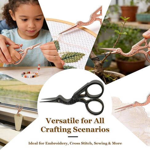 2 PCS Black Stork Embroidery Scissors with Leather Covers, 4.5 Inch & 3.7 Inch Stainless Steel Small Sewing Scissors, Sharp Precision Thread Snips for Cross Stitch/DIY Craft/Tailoring/Needlepoint in Saudi Arabia