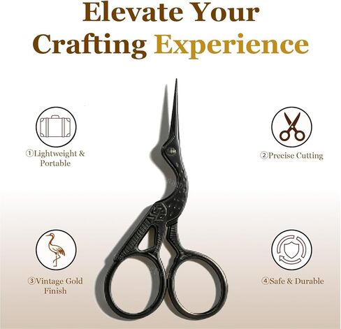 2 PCS Black Stork Embroidery Scissors with Leather Covers, 4.5 Inch & 3.7 Inch Stainless Steel Small Sewing Scissors, Sharp Precision Thread Snips for Cross Stitch/DIY Craft/Tailoring/Needlepoint in Saudi Arabia