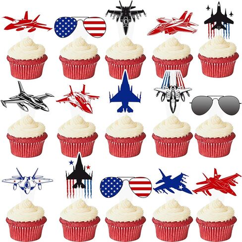 Fighter Jet Cupcake Toppers Fighter Jet Birthday Party Decorations 48Pcs Airplane Cupcake Picks Air Force Cake Decorations for Air Force Pilot Flight Birthday Baby Shower Supplies in Saudi Arabia