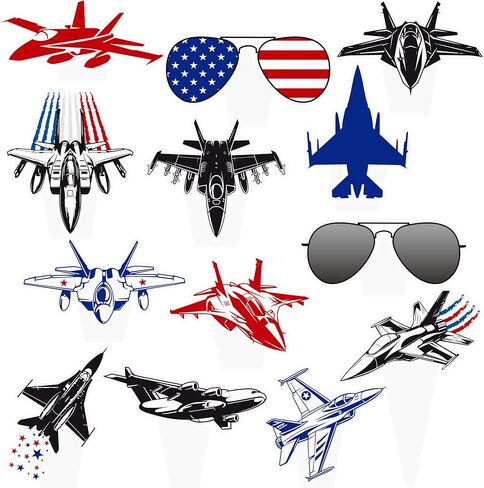 Fighter Jet Cupcake Toppers Fighter Jet Birthday Party Decorations 48Pcs Airplane Cupcake Picks Air Force Cake Decorations for Air Force Pilot Flight Birthday Baby Shower Supplies in Saudi Arabia