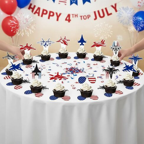 Fighter Jet Cupcake Toppers Fighter Jet Birthday Party Decorations 48Pcs Airplane Cupcake Picks Air Force Cake Decorations for Air Force Pilot Flight Birthday Baby Shower Supplies in Saudi Arabia