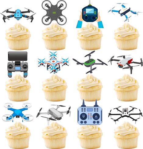 Drone Party Cupcake Toppers Remote Control Aircraft Cake Decorations 48PCS UAV Cupcake Picks Drone Themed Decor for Aerial Vehicle Enthusiasts Birthday Baby Shower Supplies in Saudi Arabia
