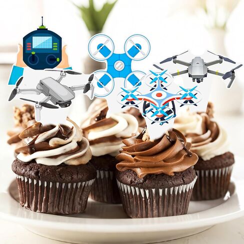 Drone Party Cupcake Toppers Remote Control Aircraft Cake Decorations 48PCS UAV Cupcake Picks Drone Themed Decor for Aerial Vehicle Enthusiasts Birthday Baby Shower Supplies in Saudi Arabia