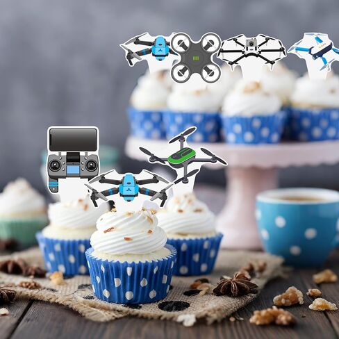 Drone Party Cupcake Toppers Remote Control Aircraft Cake Decorations 48PCS UAV Cupcake Picks Drone Themed Decor for Aerial Vehicle Enthusiasts Birthday Baby Shower Supplies in Saudi Arabia