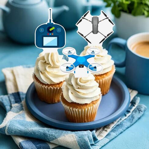 Drone Party Cupcake Toppers Remote Control Aircraft Cake Decorations 48PCS UAV Cupcake Picks Drone Themed Decor for Aerial Vehicle Enthusiasts Birthday Baby Shower Supplies in Saudi Arabia