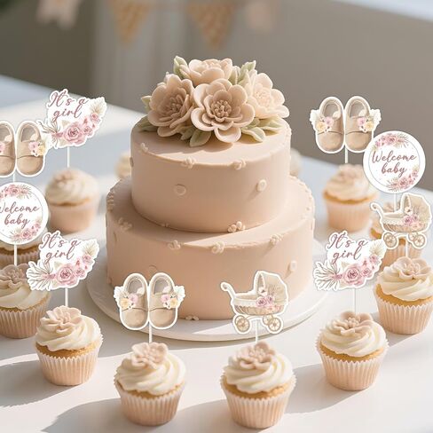 Boho Floral Baby Shower Decorations for Girl 36Pcs Boho Baby Shower Cupcake Toppers Pampas BabyShower Decoration Pink Floral Pampas Grass It's A Girl Cupcake Topper for Pregnancy Celebration in Kuwait