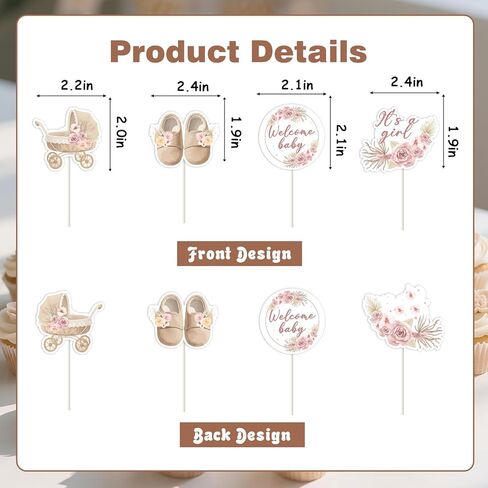 Boho Floral Baby Shower Decorations for Girl 36Pcs Boho Baby Shower Cupcake Toppers Pampas BabyShower Decoration Pink Floral Pampas Grass It's A Girl Cupcake Topper for Pregnancy Celebration in Kuwait